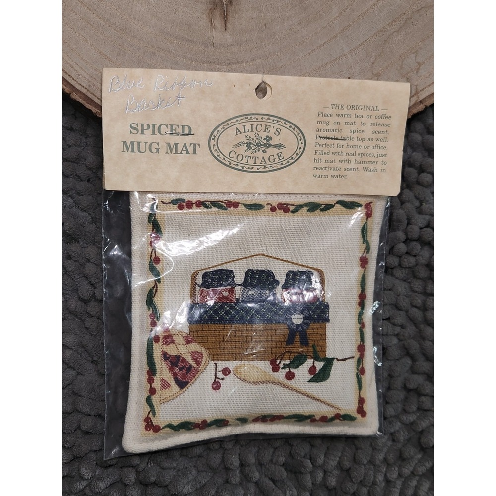 ALICE'S COTTAGE Scented Spiced Mug Mat/ Coaster Blue‎ Ribbon Basket~NEW IN PKG